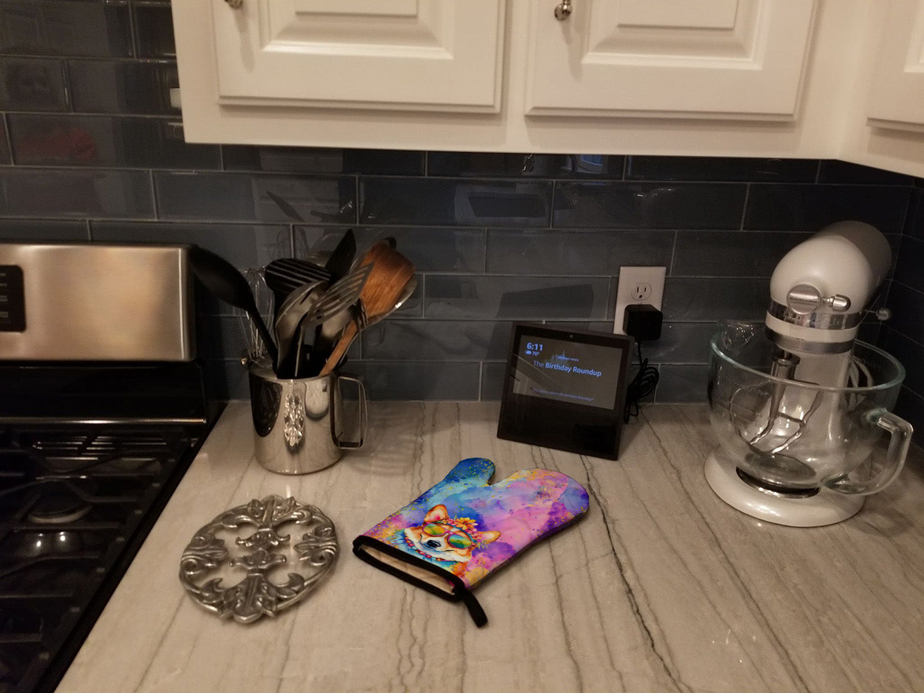 Corgi Hippie Dawg Oven Mitt