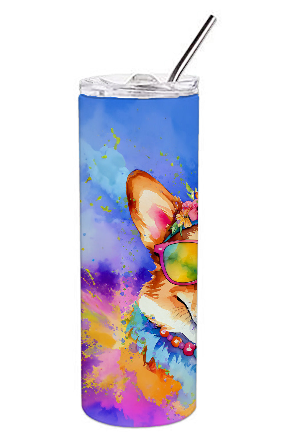 Corgi Hippie Dawg Stainless Steel Skinny Tumbler