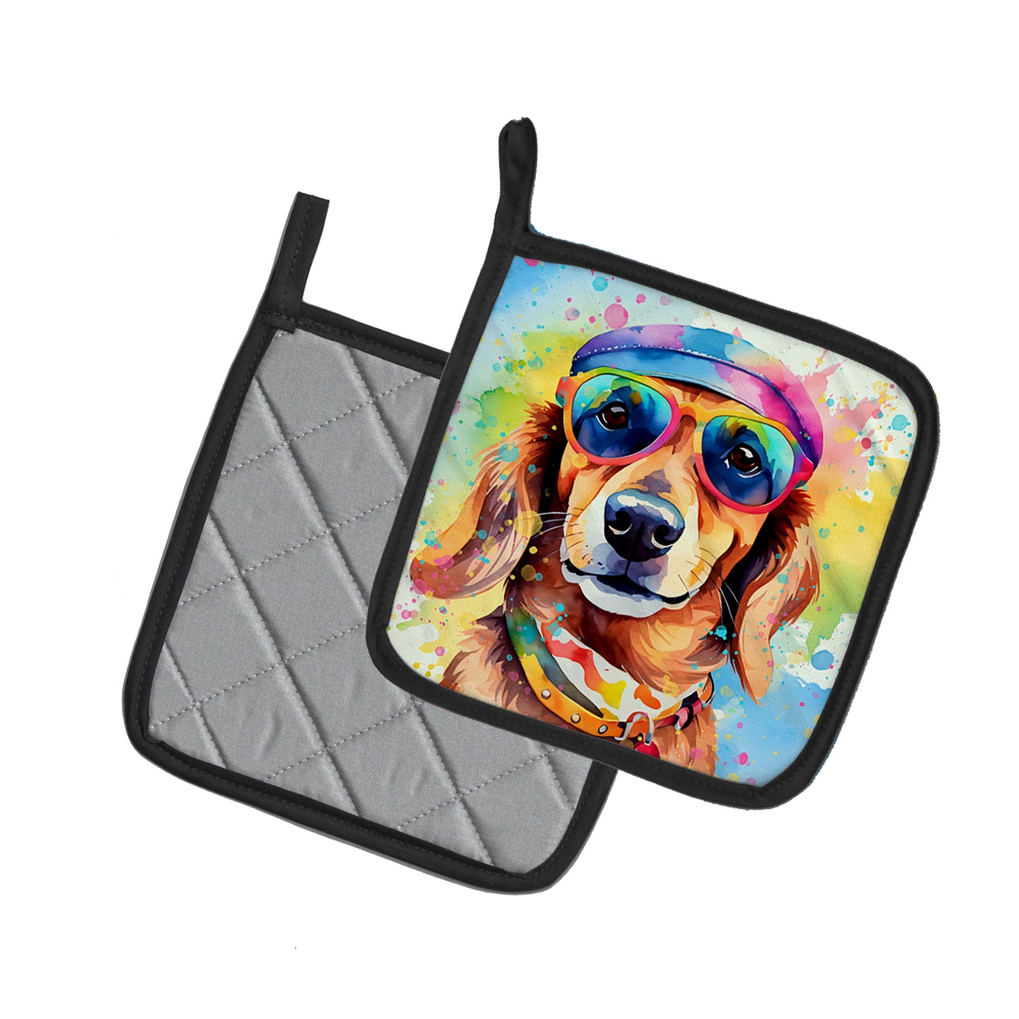 Dachshund Hippie Dawg Pair of Pot Holders