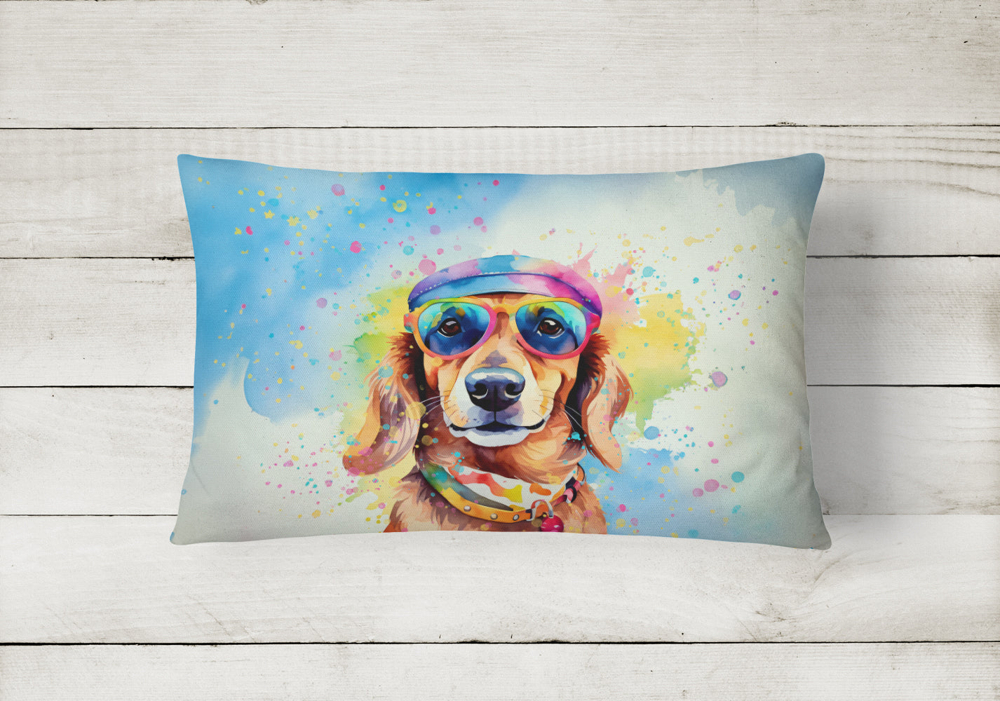 Dachshund Hippie Dawg Throw Pillow