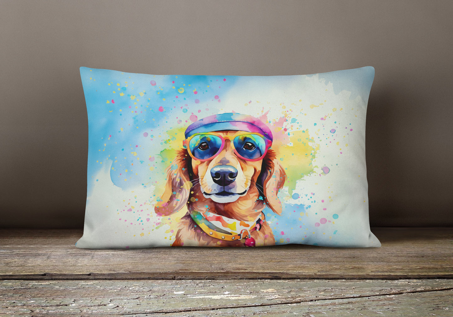 Dachshund Hippie Dawg Throw Pillow