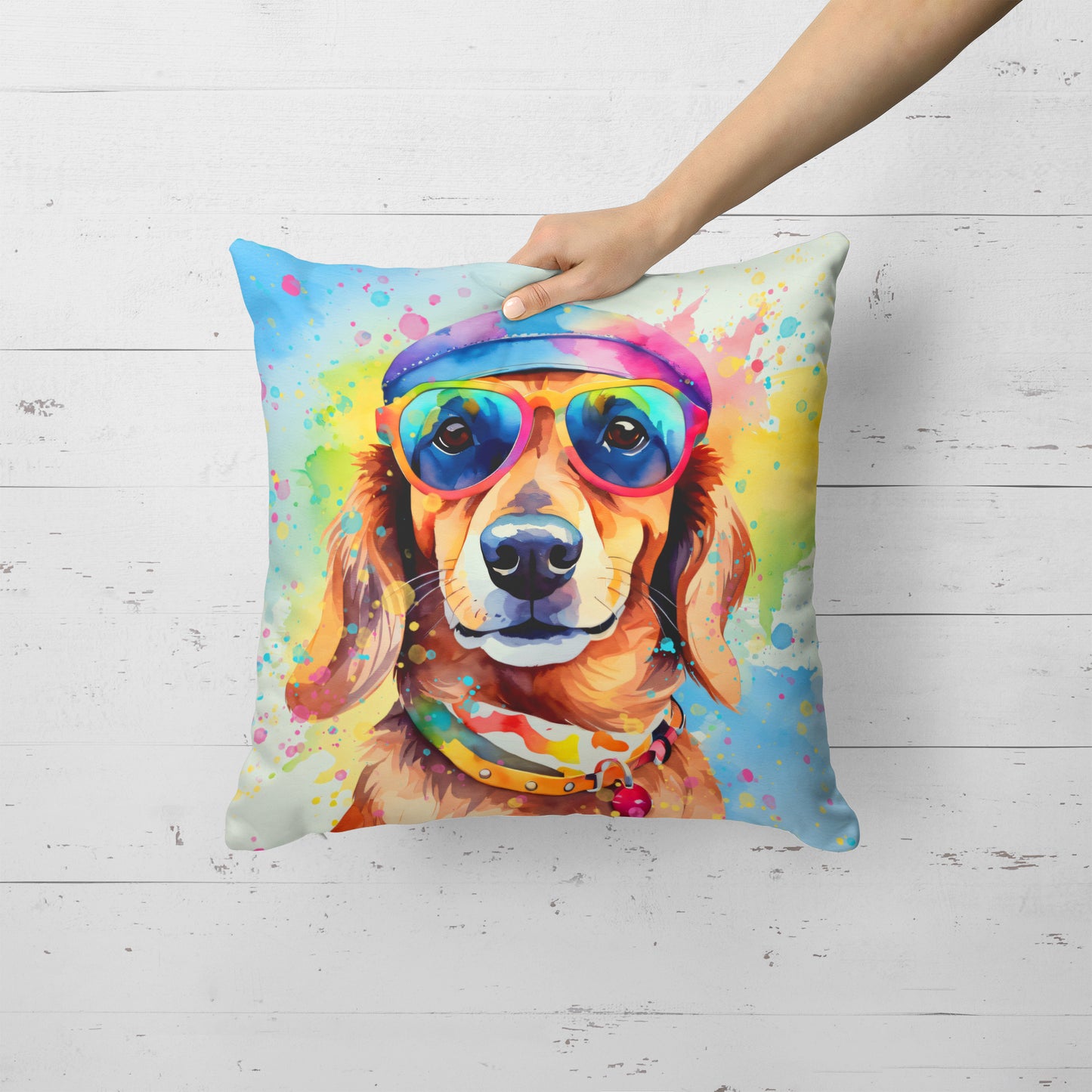 Dachshund Hippie Dawg Throw Pillow