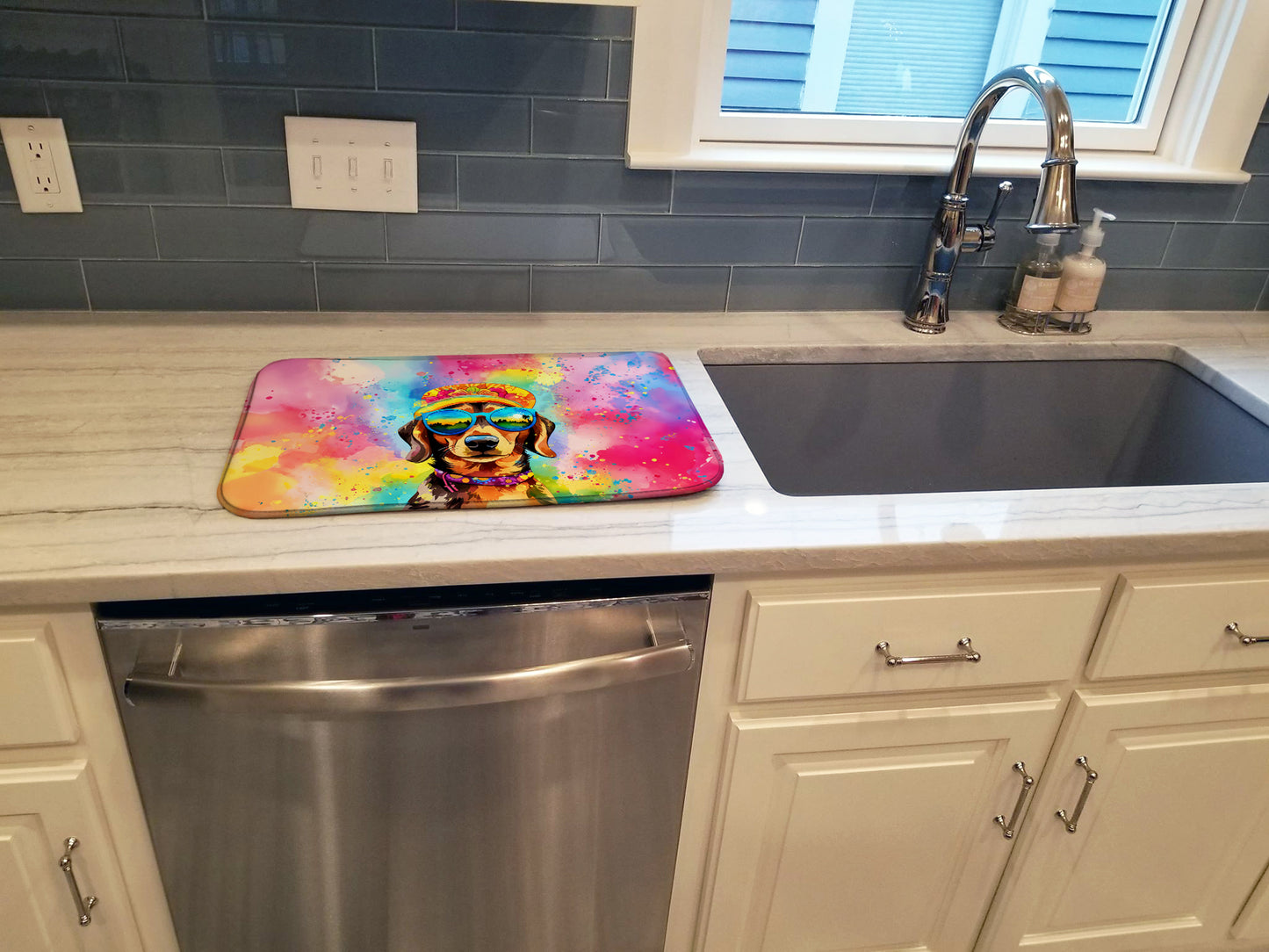 Dachshund Hippie Dawg Dish Drying Mat