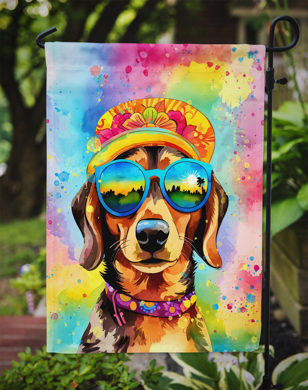 Dachshund Hippie Dawg Garden Flag