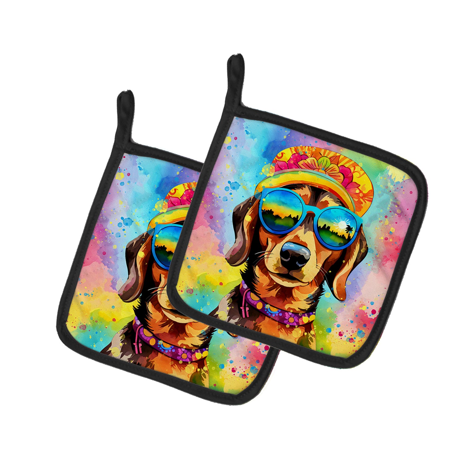 Buy this Dachshund Hippie Dawg Pair of Pot Holders