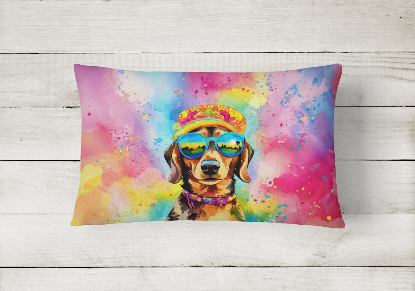 Dachshund Hippie Dawg Throw Pillow