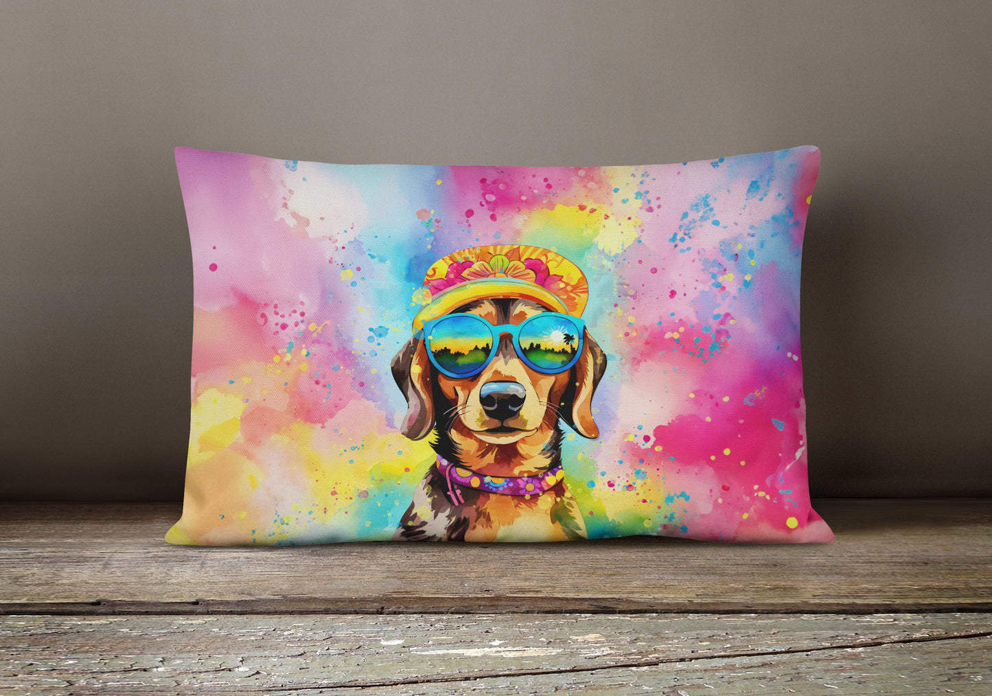 Dachshund Hippie Dawg Throw Pillow