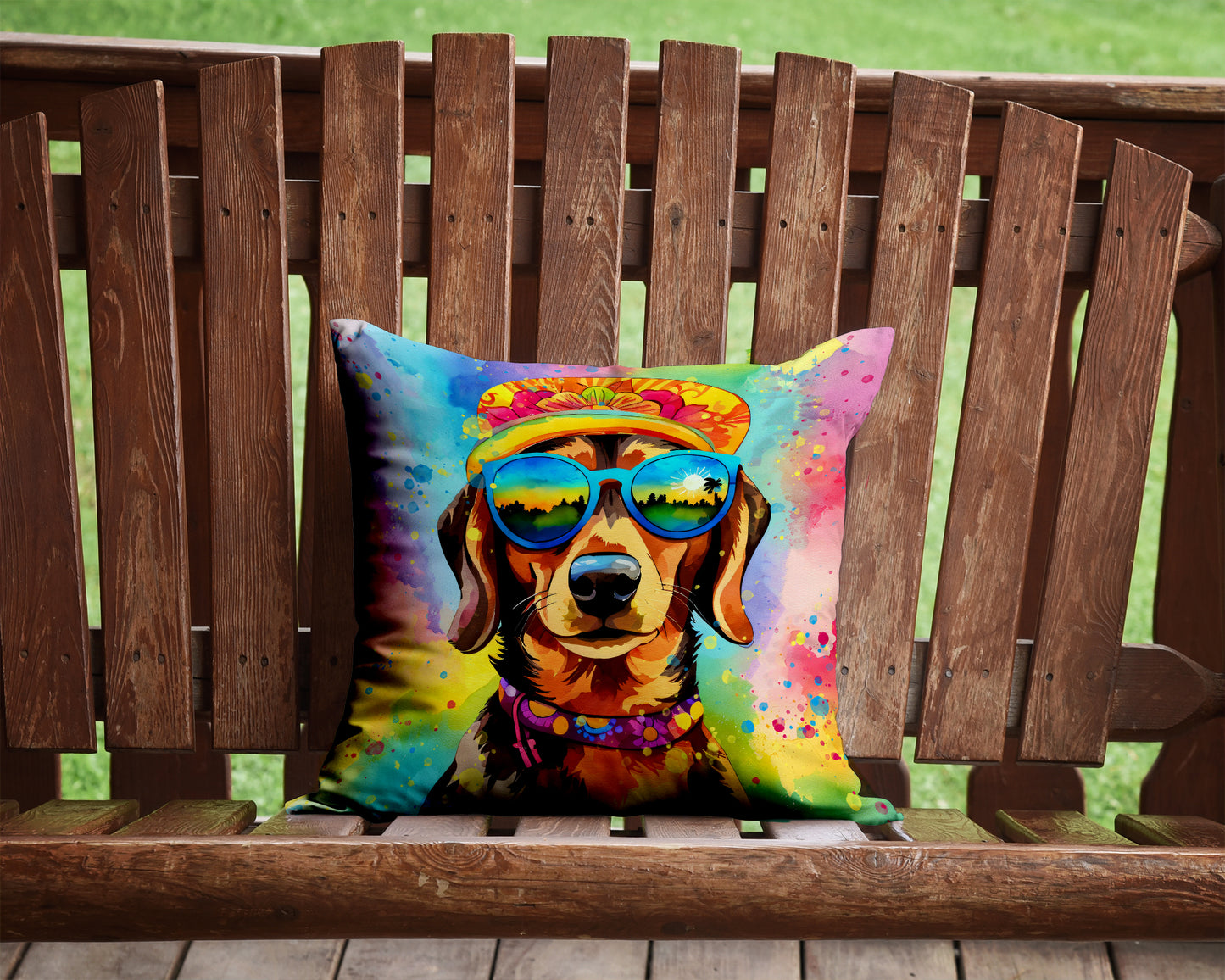 Dachshund Hippie Dawg Throw Pillow