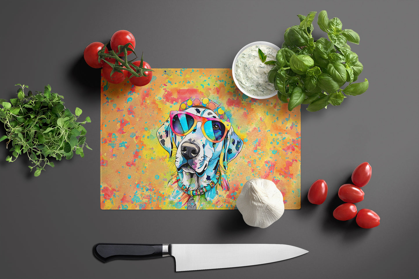 Dalmatian Hippie Dawg Glass Cutting Board