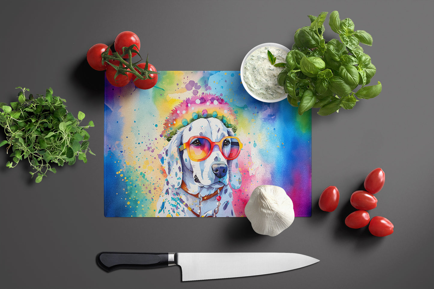 Dalmatian Hippie Dawg Glass Cutting Board