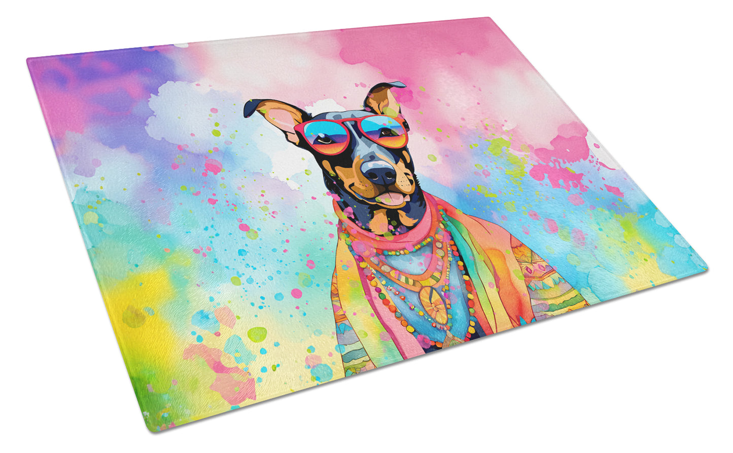 Buy this Doberman Pinscher Hippie Dawg Glass Cutting Board