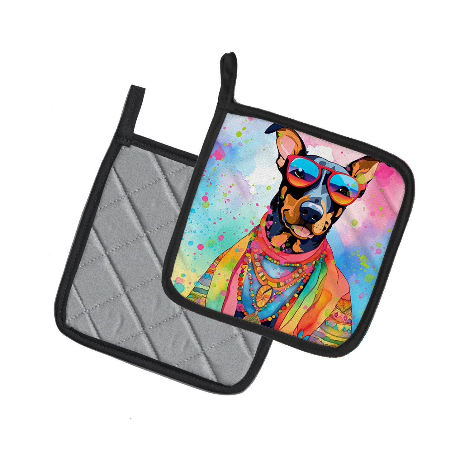 Doberman Pinscher Hippie Dawg Pair of Pot Holders