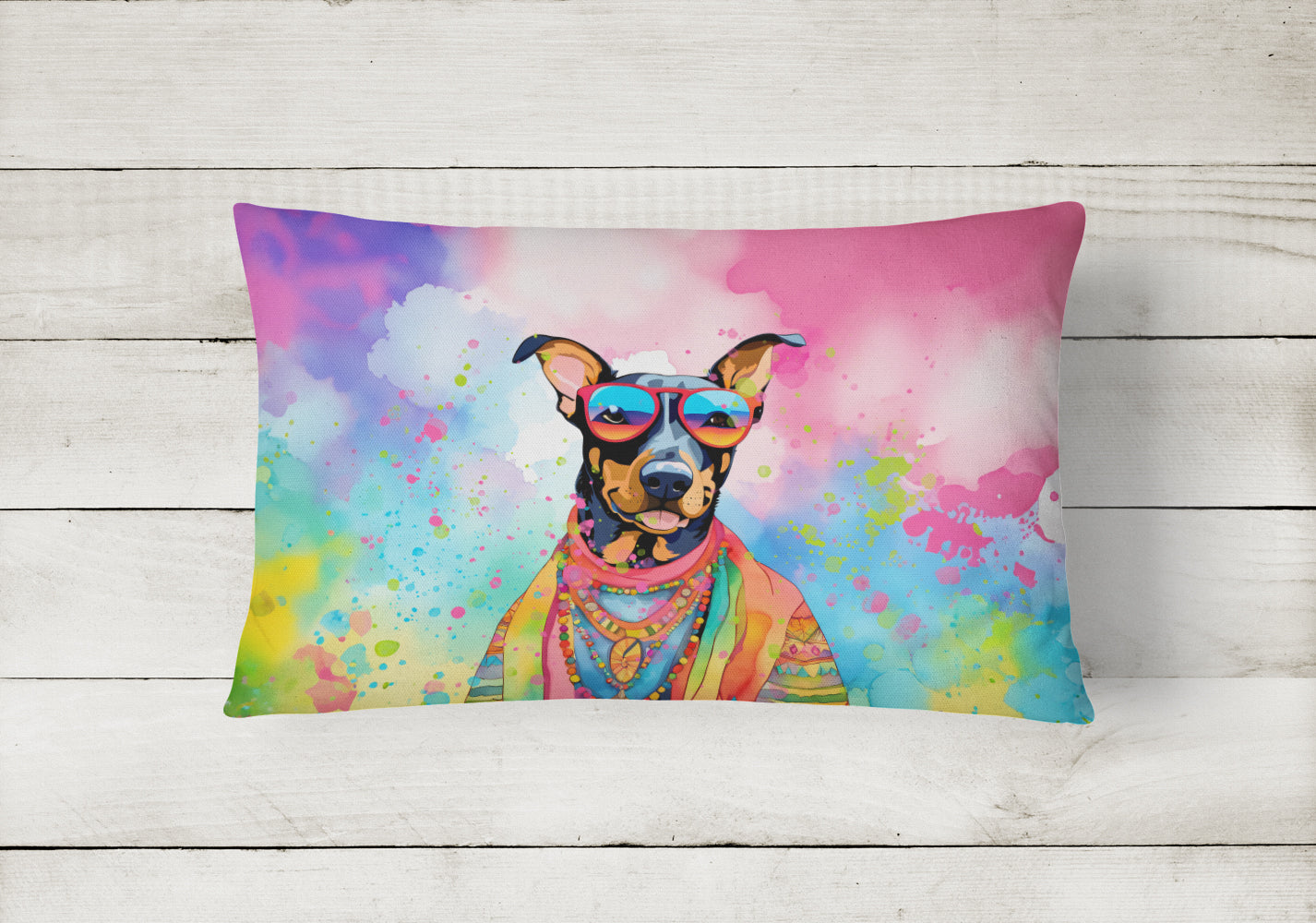 Doberman Pinscher Hippie Dawg Throw Pillow