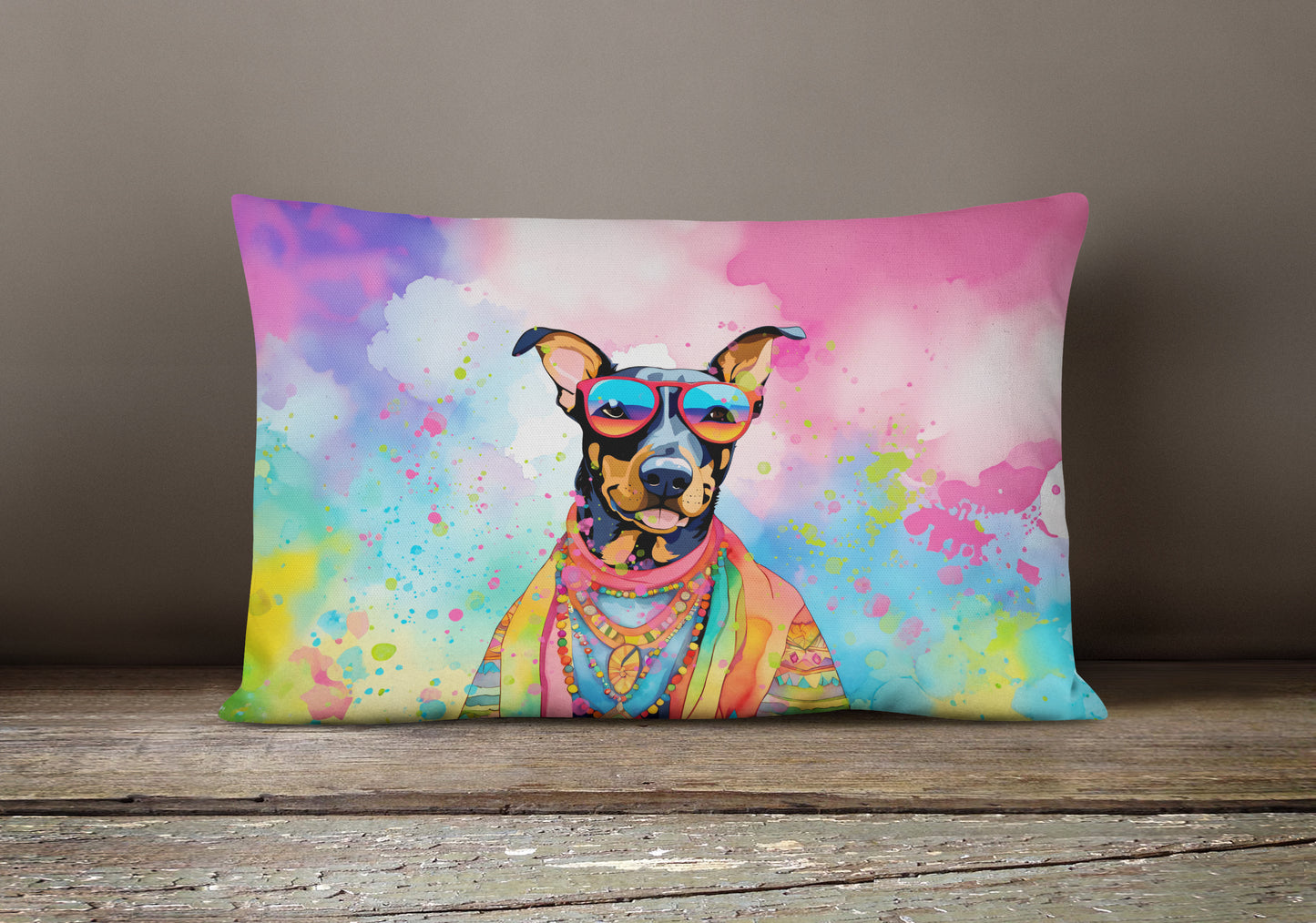 Doberman Pinscher Hippie Dawg Throw Pillow