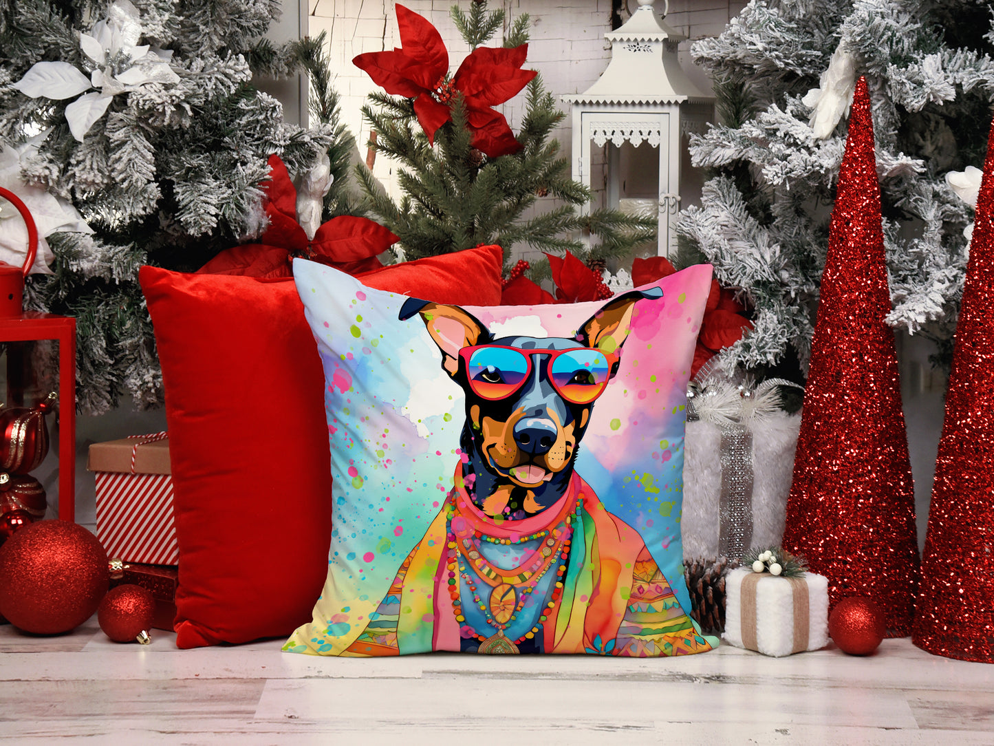 Doberman Pinscher Hippie Dawg Throw Pillow