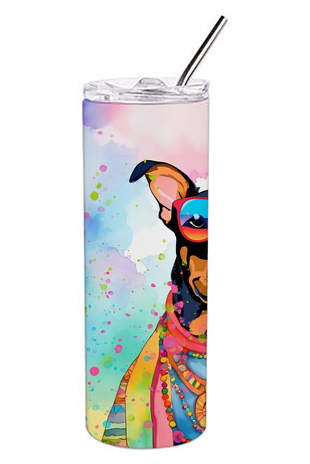 Doberman Pinscher Hippie Dawg Stainless Steel Skinny Tumbler