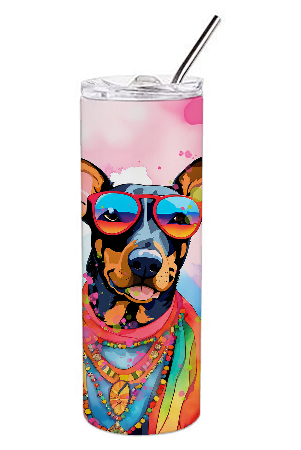 Doberman Pinscher Hippie Dawg Stainless Steel Skinny Tumbler