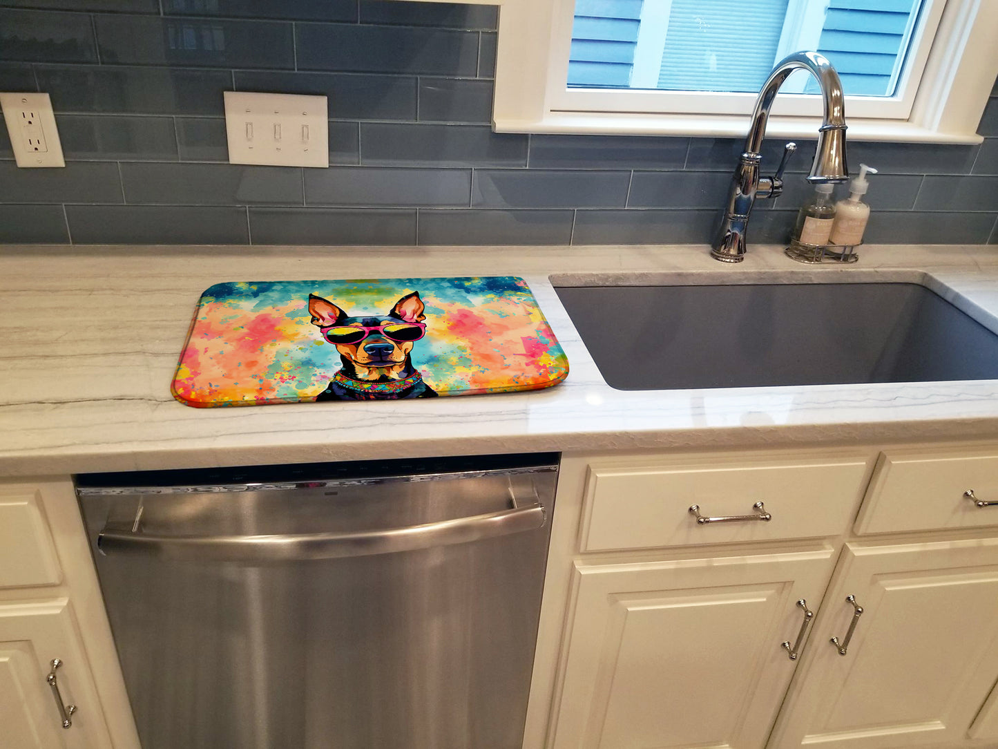 Doberman Pinscher Hippie Dawg Dish Drying Mat