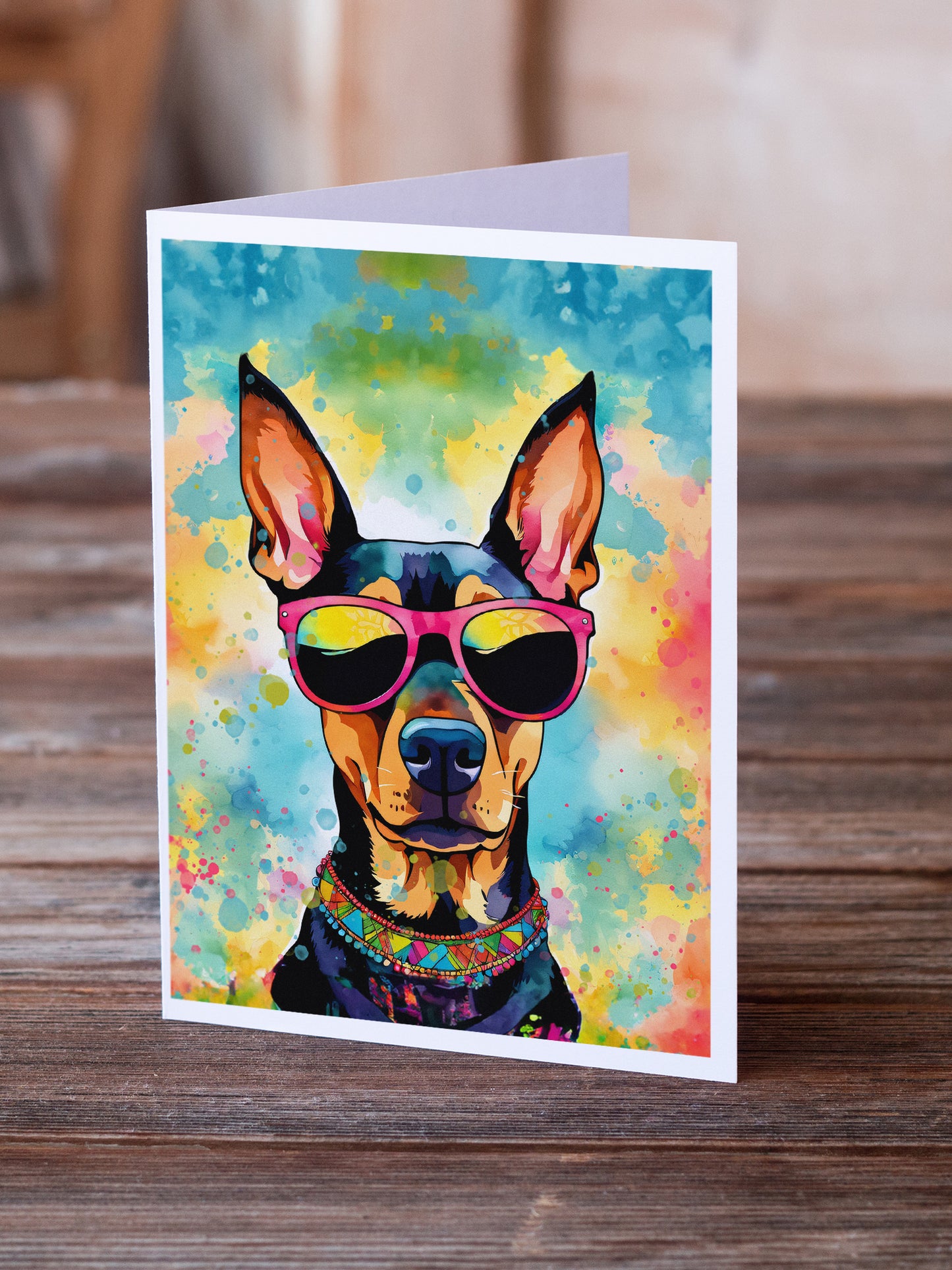 Doberman Pinscher Hippie Dawg Greeting Cards Pack of 8