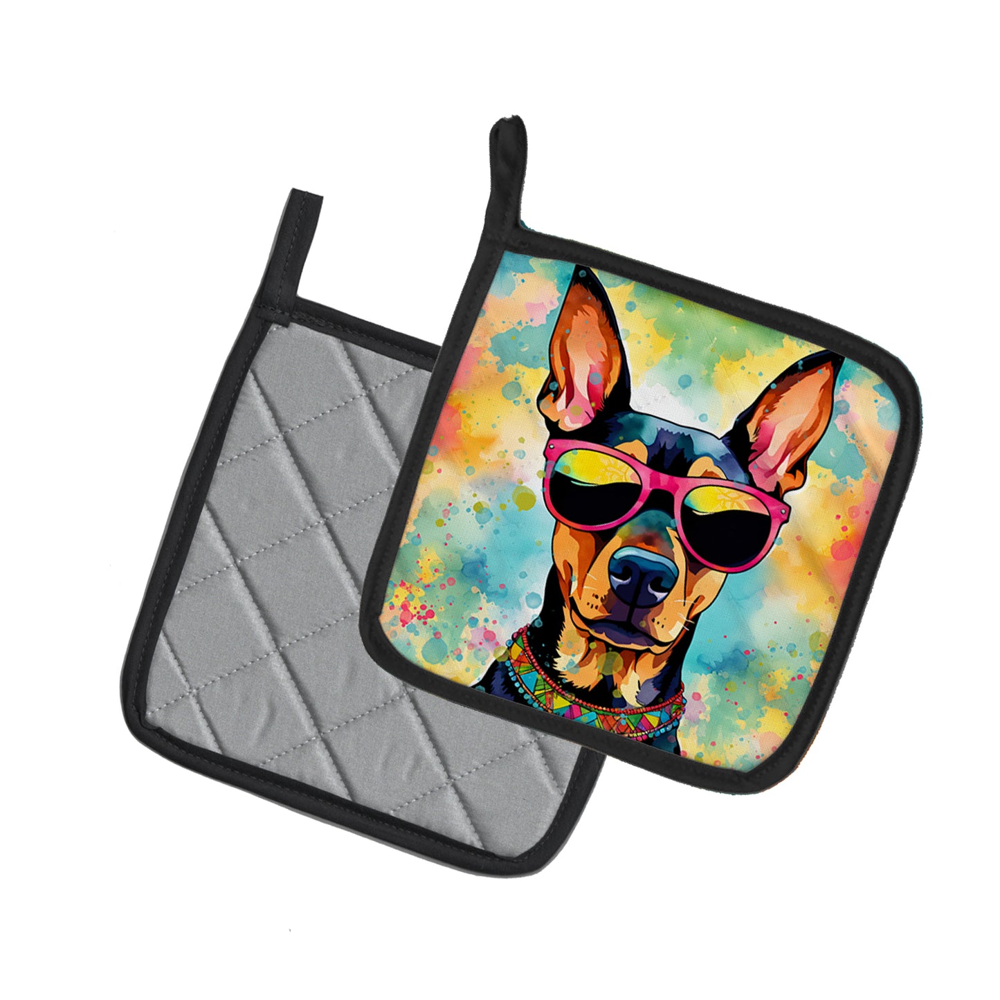 Doberman Pinscher Hippie Dawg Pair of Pot Holders