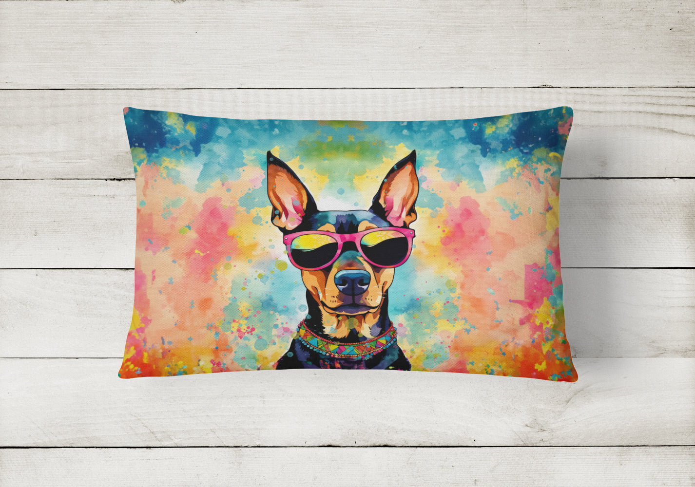 Doberman Pinscher Hippie Dawg Throw Pillow