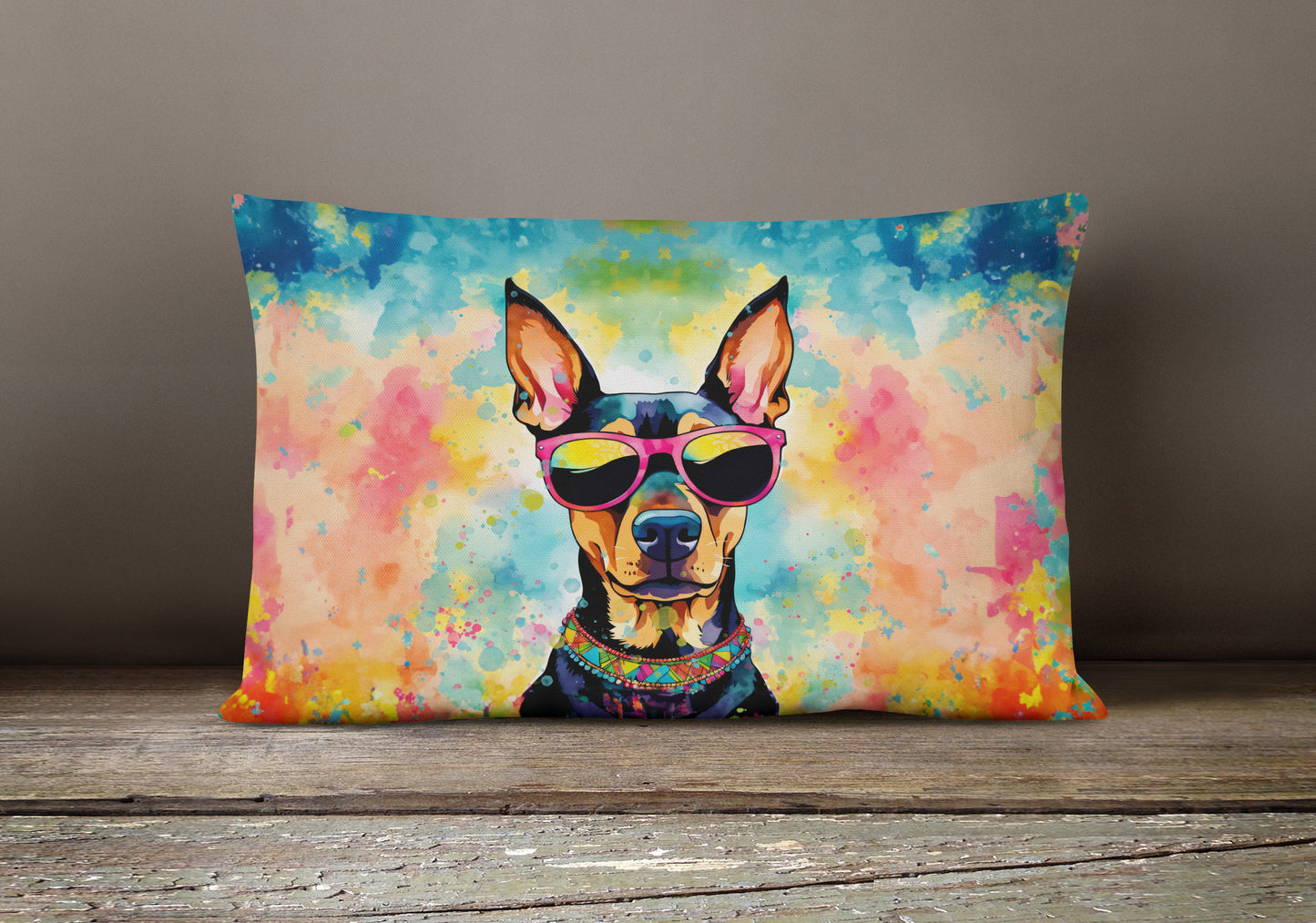 Doberman Pinscher Hippie Dawg Throw Pillow