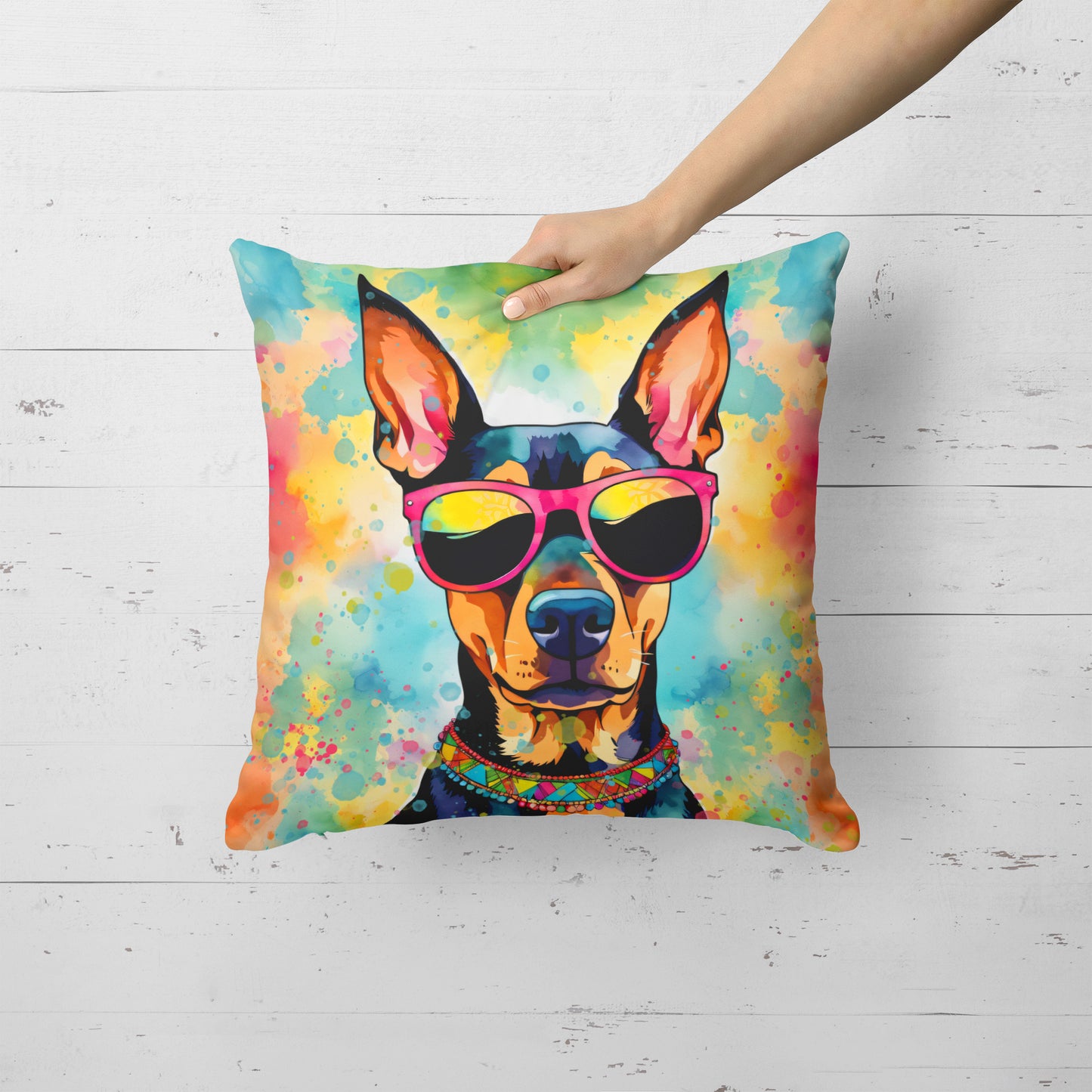 Doberman Pinscher Hippie Dawg Throw Pillow