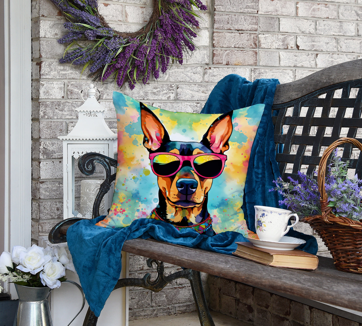 Doberman Pinscher Hippie Dawg Throw Pillow