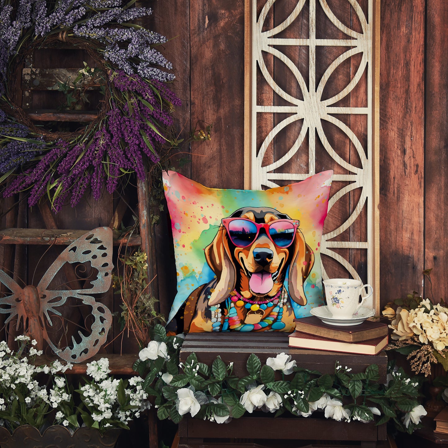 Doberman Pinscher Hippie Dawg Throw Pillow