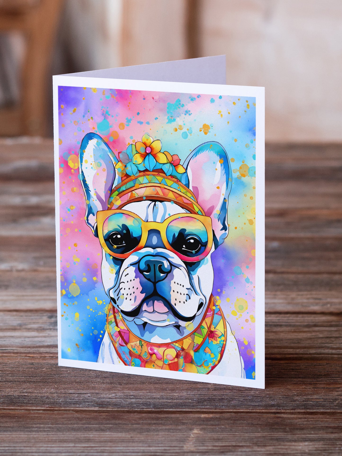 French Bulldog Hippie Dawg Greeting Cards Pack of 8