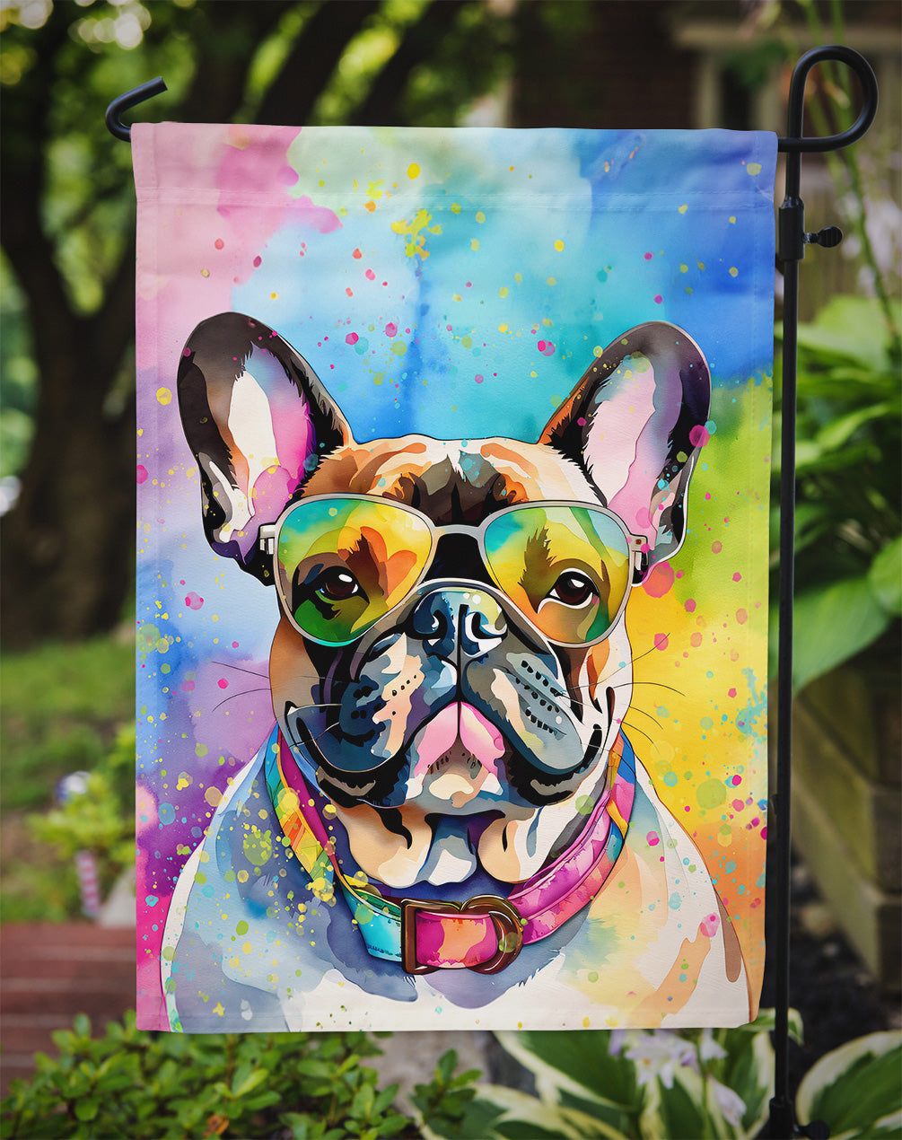 French Bulldog Hippie Dawg Garden Flag