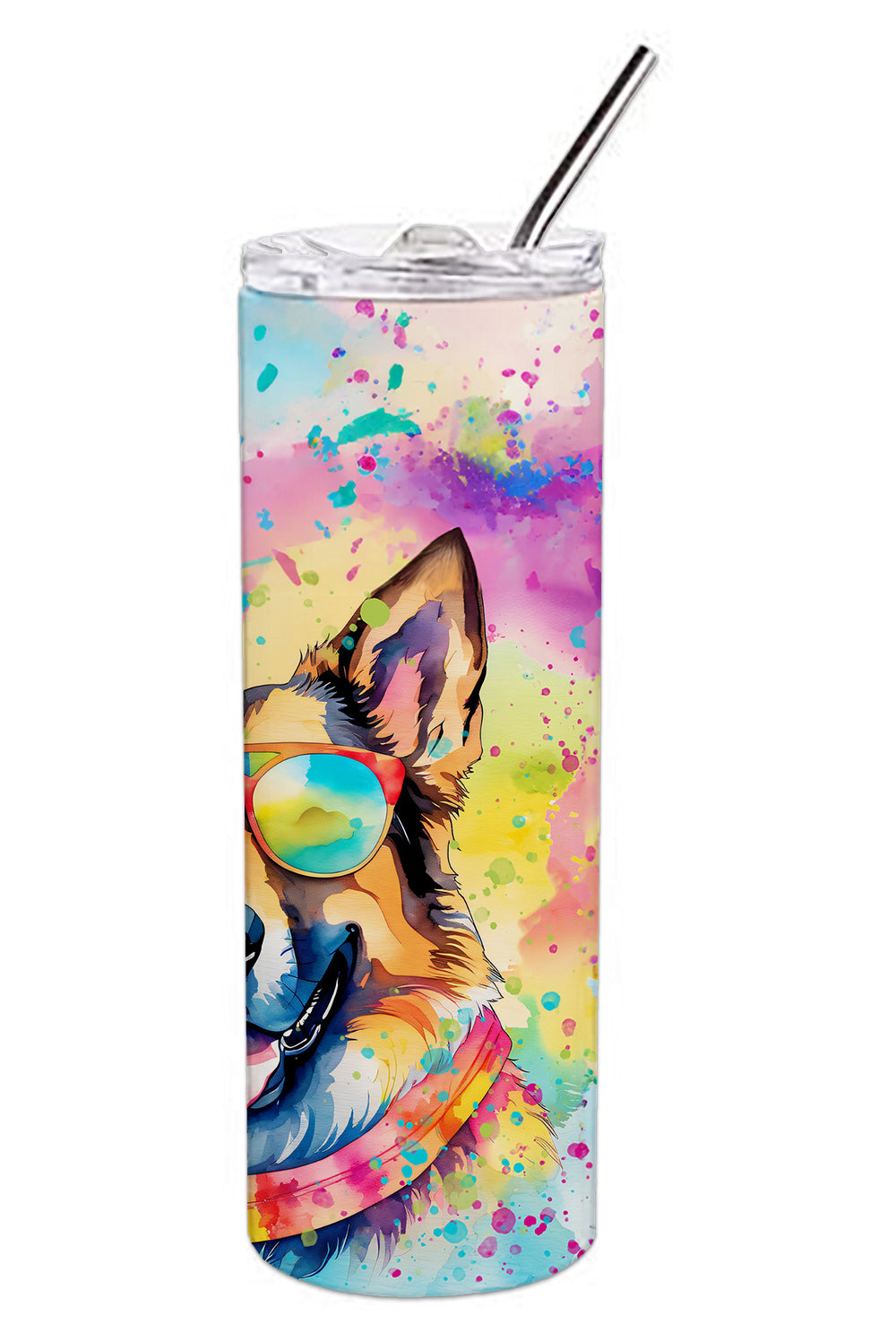 German Shepherd Hippie Dawg Stainless Steel Skinny Tumbler