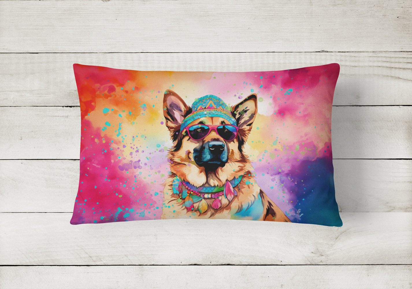 German Shepherd Hippie Dawg Throw Pillow