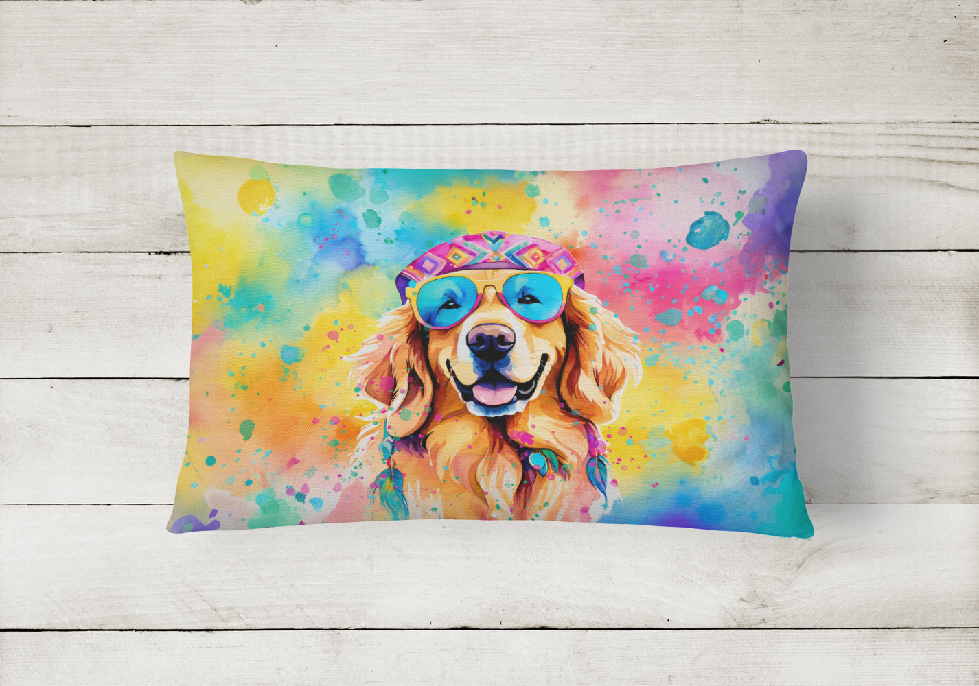 Golden Retriever Hippie Dawg Throw Pillow