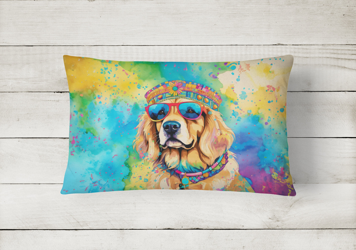 Golden Retriever Hippie Dawg Throw Pillow