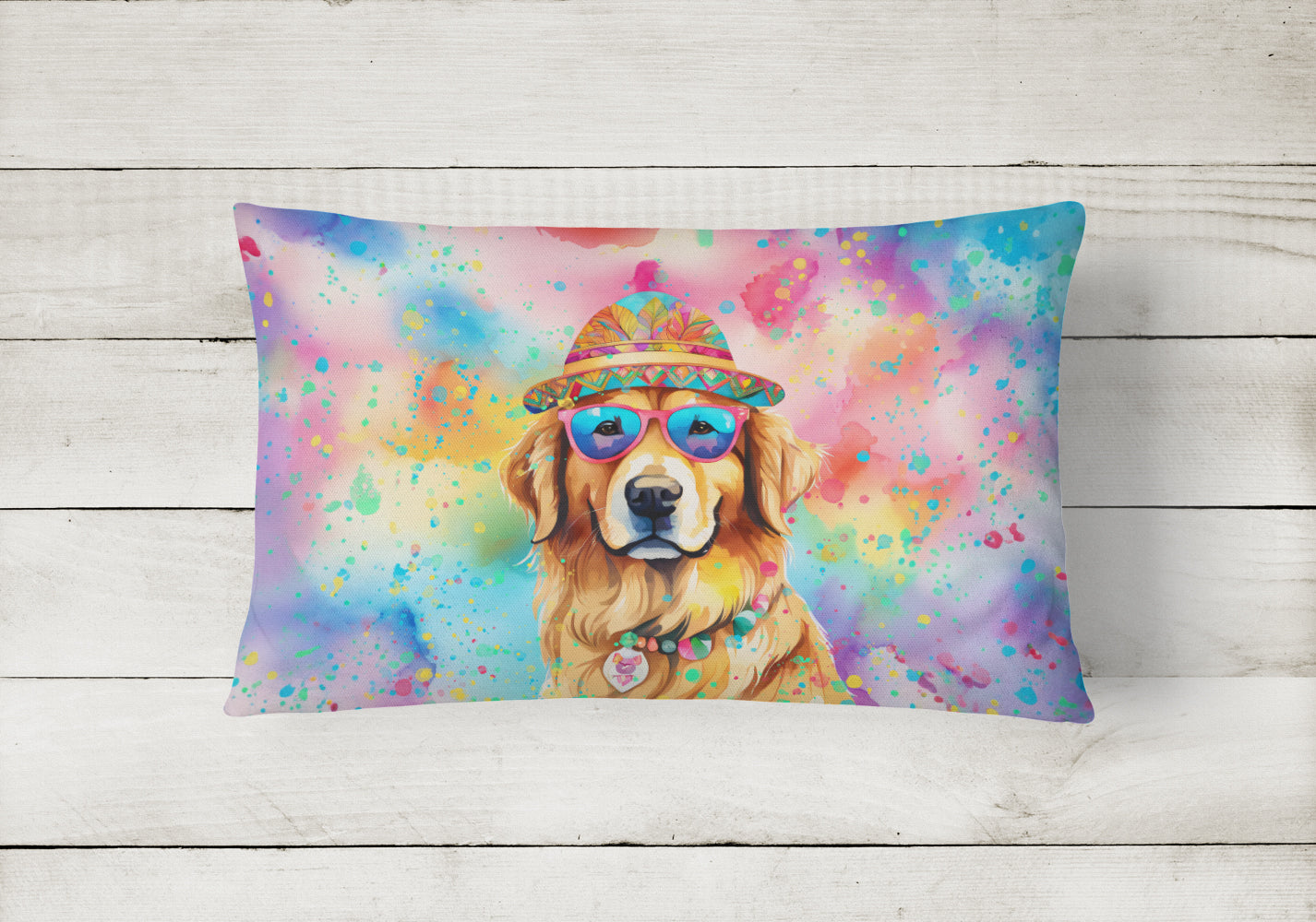 Golden Retriever Hippie Dawg Throw Pillow