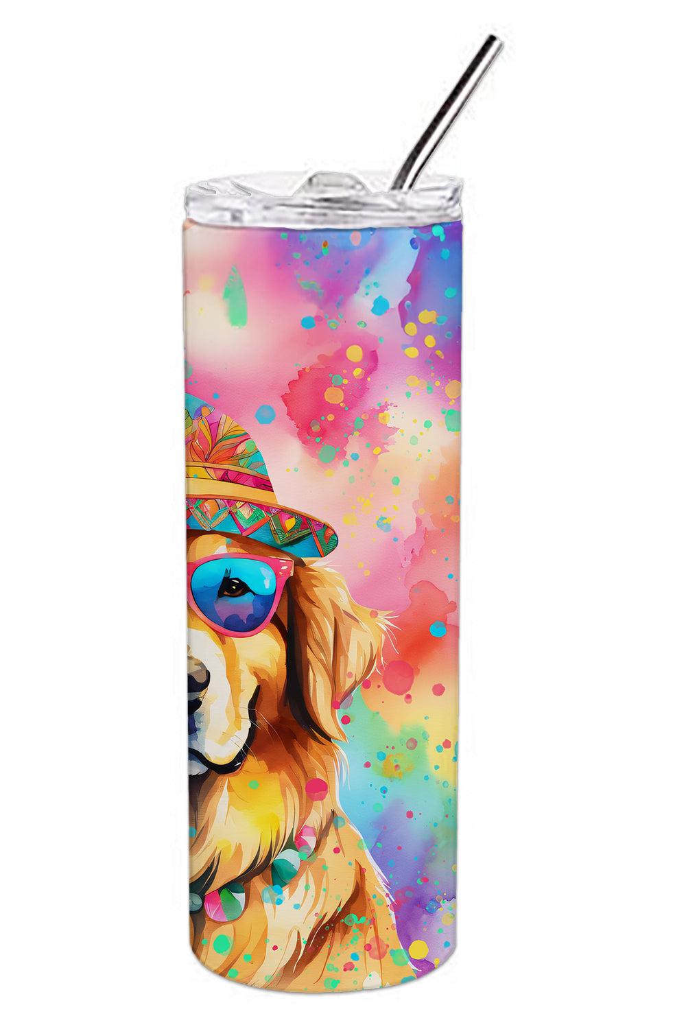 Golden Retriever Hippie Dawg Stainless Steel Skinny Tumbler