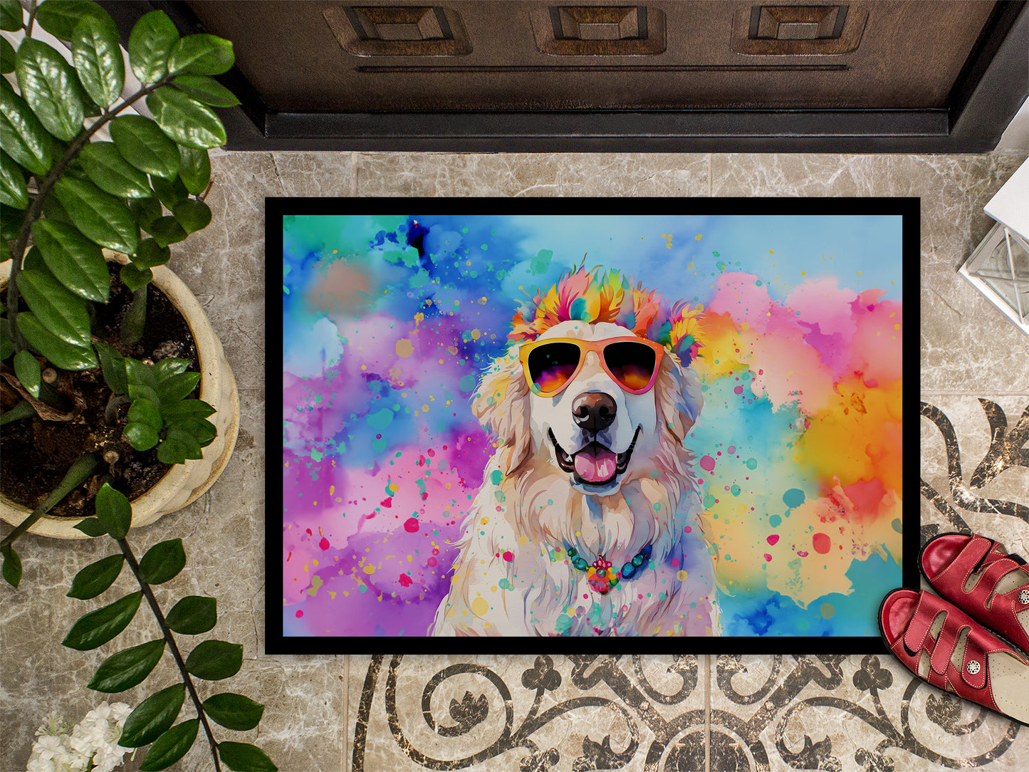 Great Pyrenees Hippie Dawg Doormat