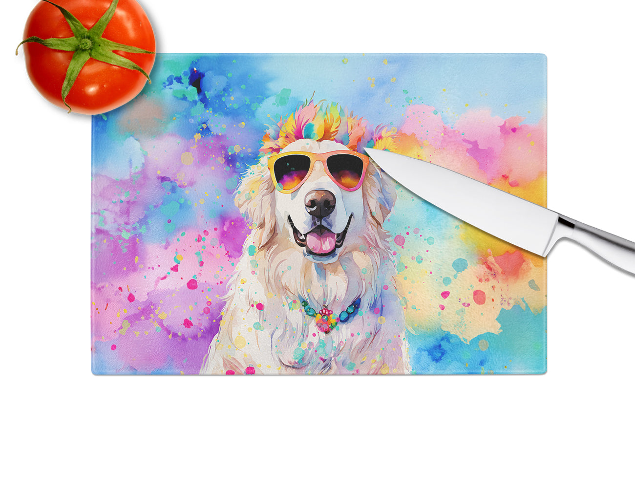 Great Pyrenees Hippie Dawg Glass Cutting Board