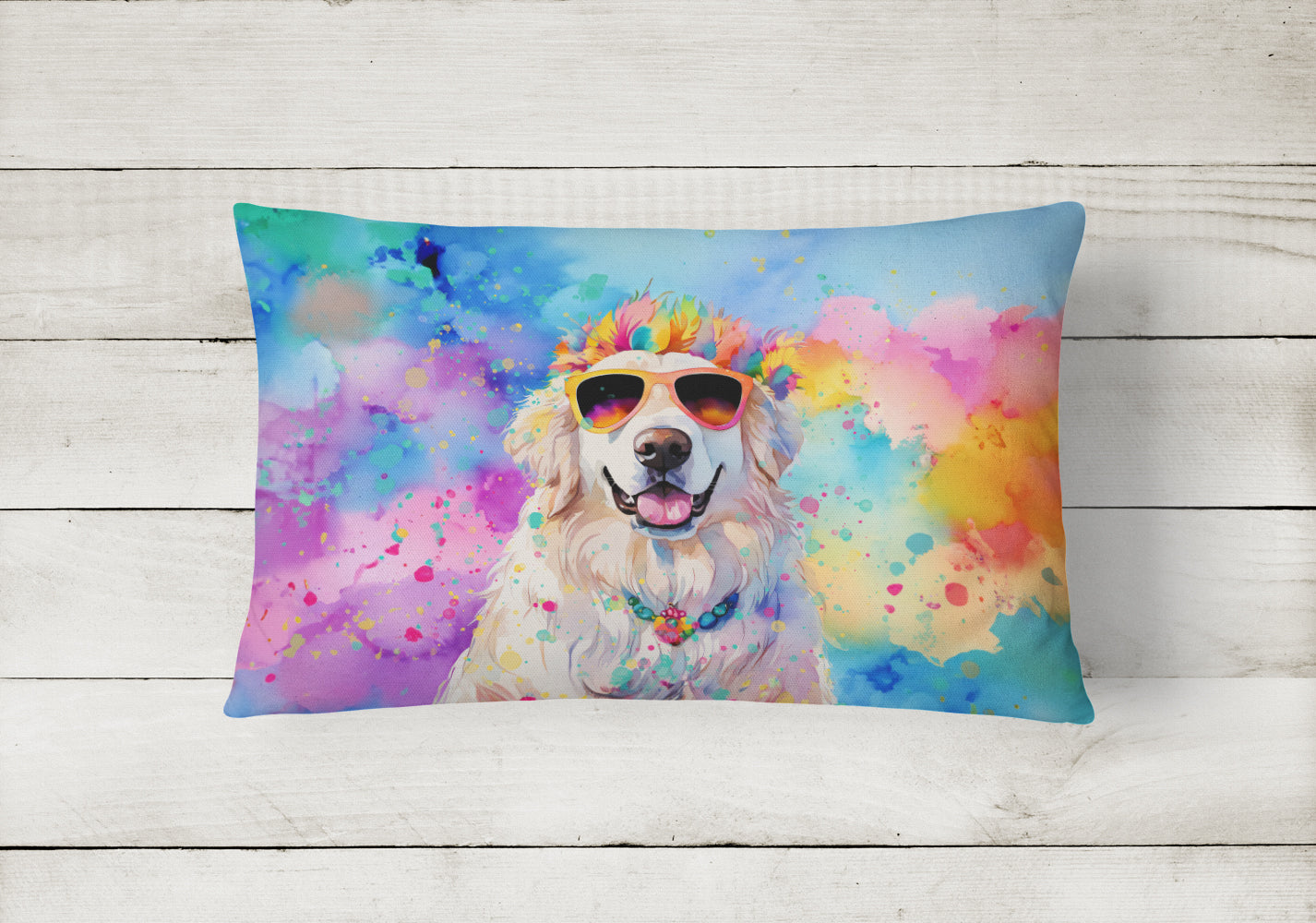 Great Pyrenees Hippie Dawg Throw Pillow