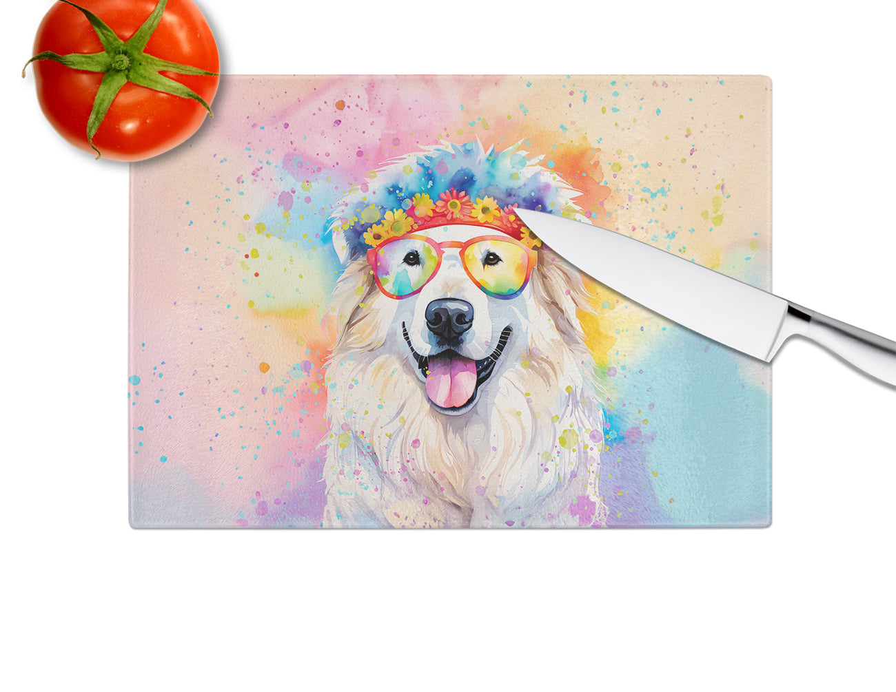 Great Pyrenees Hippie Dawg Glass Cutting Board