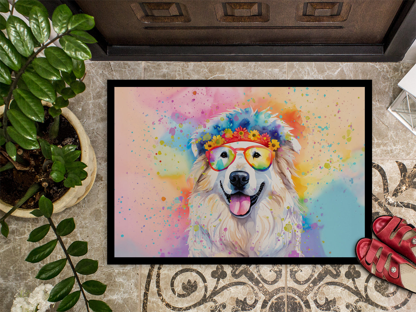 Great Pyrenees Hippie Dawg Doormat