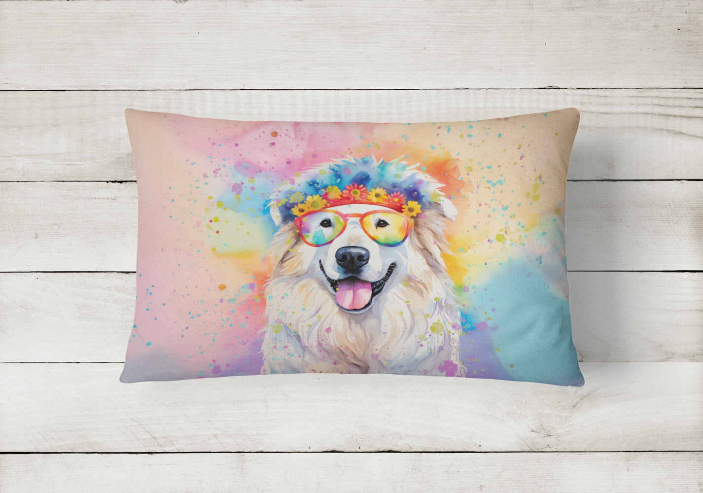 Great Pyrenees Hippie Dawg Throw Pillow