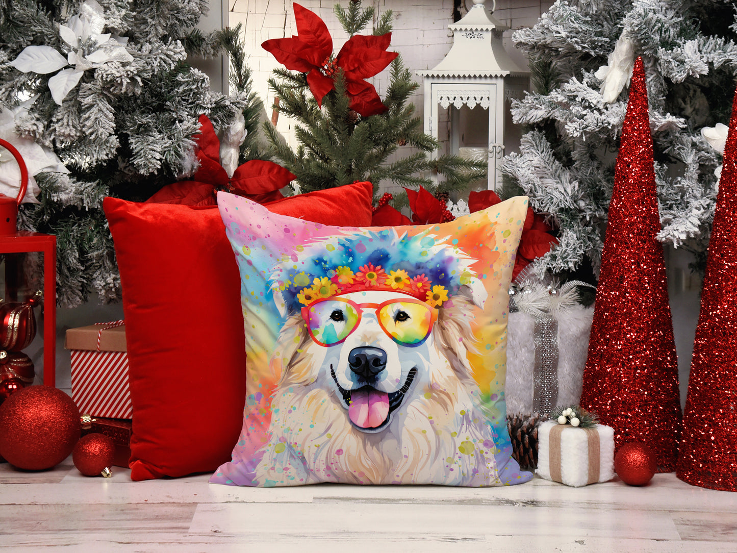 Great Pyrenees Hippie Dawg Throw Pillow