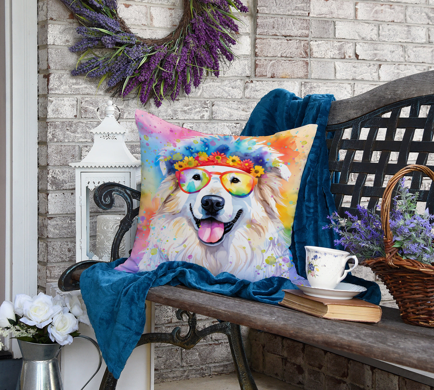 Great Pyrenees Hippie Dawg Throw Pillow