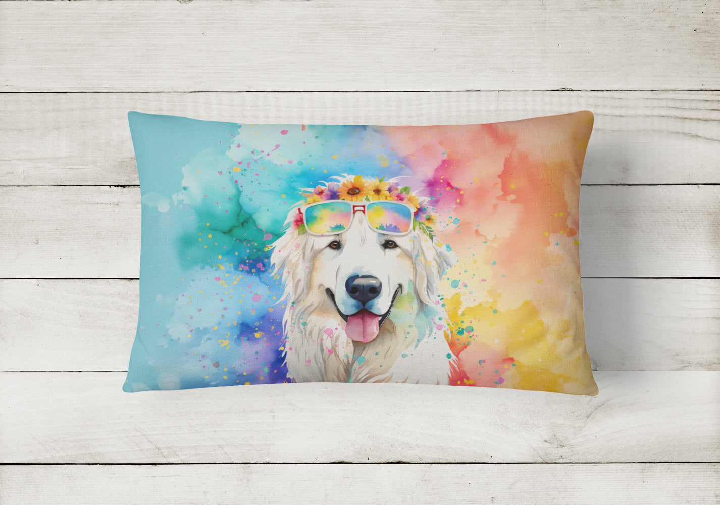 Great Pyrenees Hippie Dawg Throw Pillow