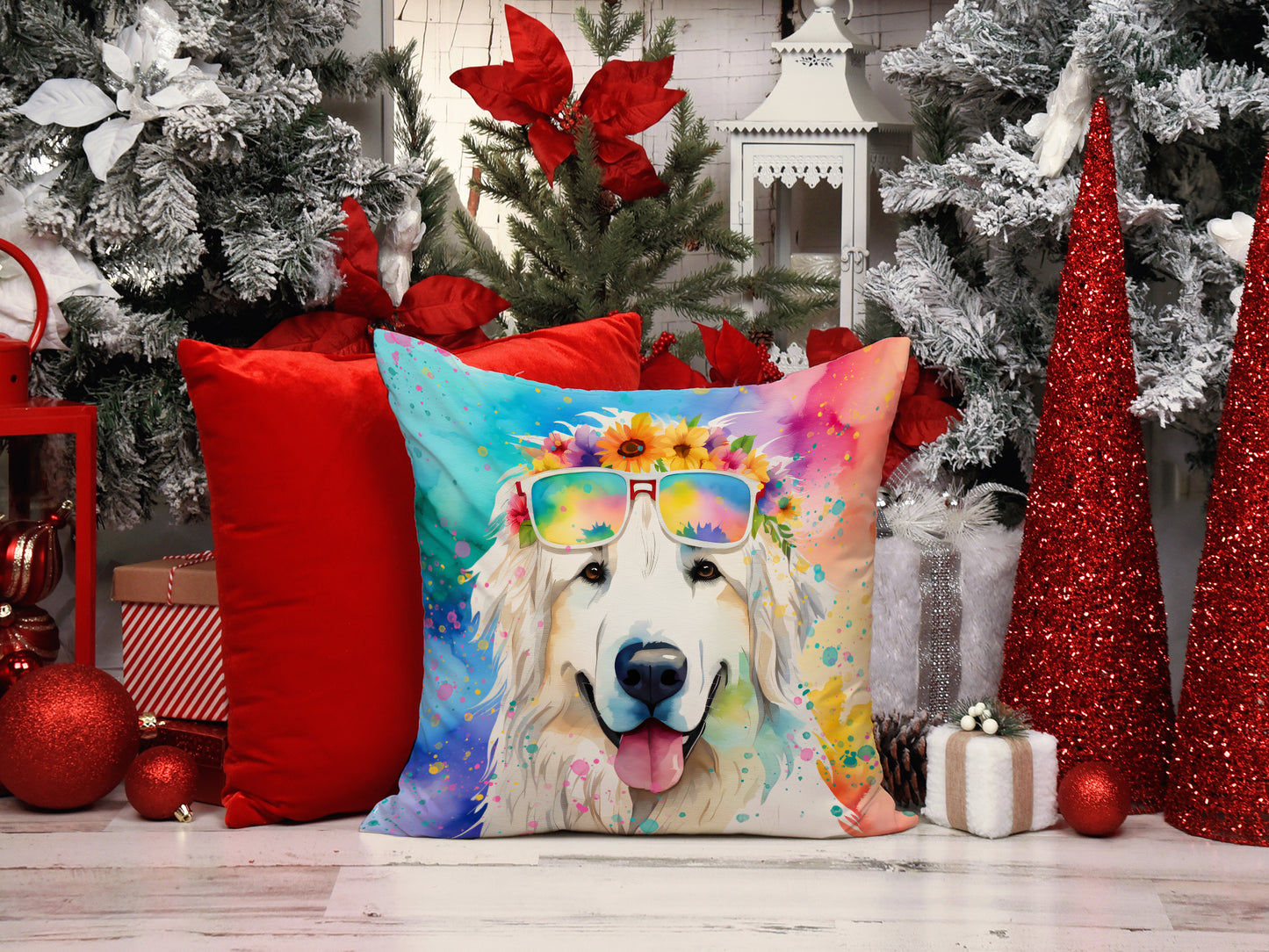 Great Pyrenees Hippie Dawg Throw Pillow