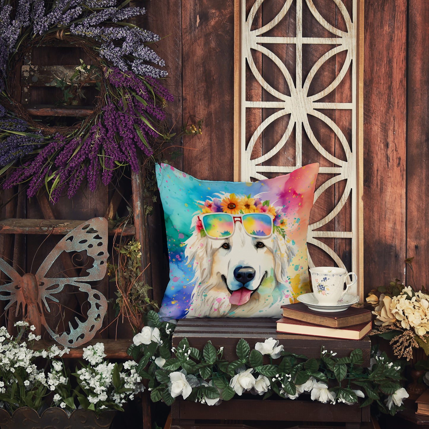 Great Pyrenees Hippie Dawg Throw Pillow