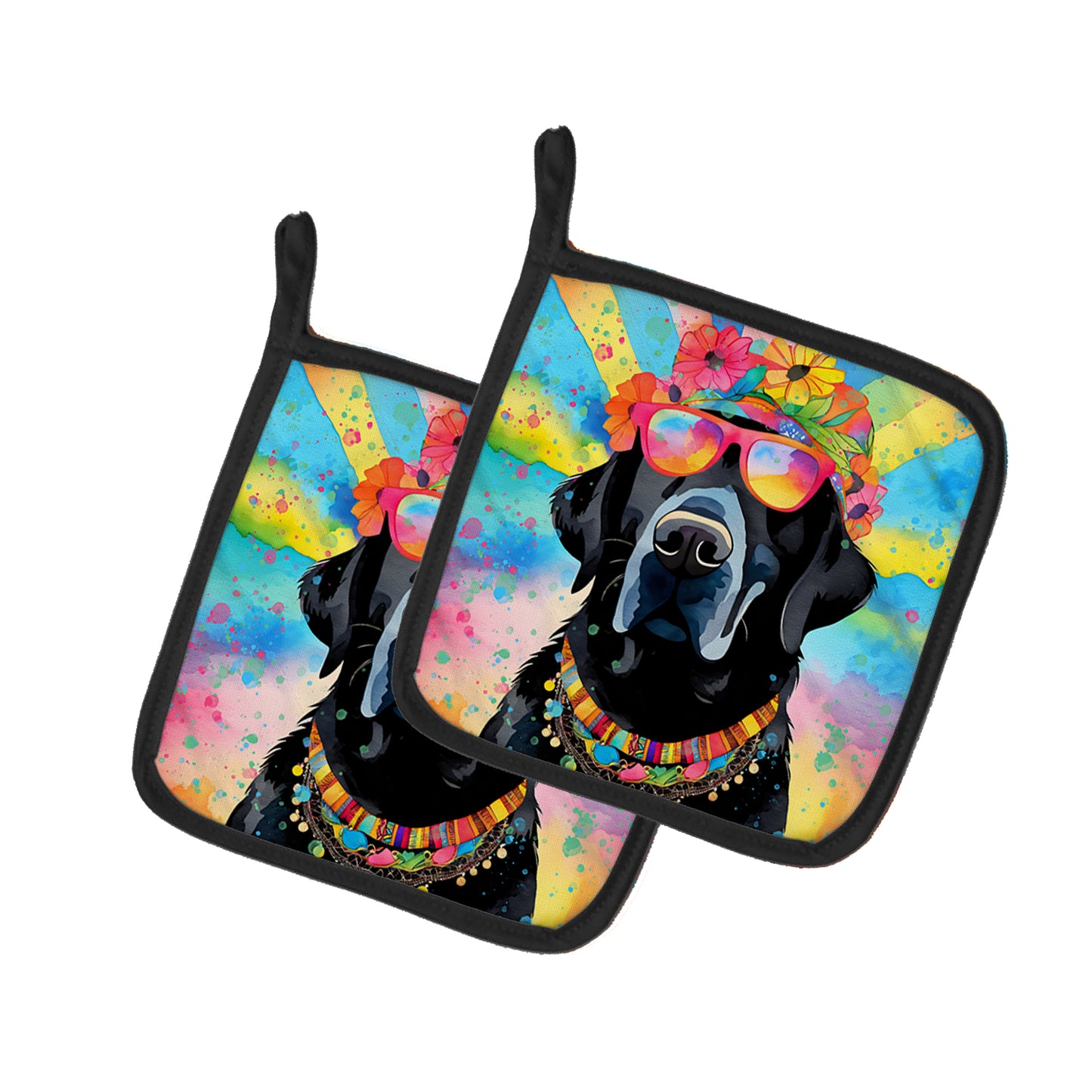 Buy this Black Labrador Hippie Dawg Pair of Pot Holders
