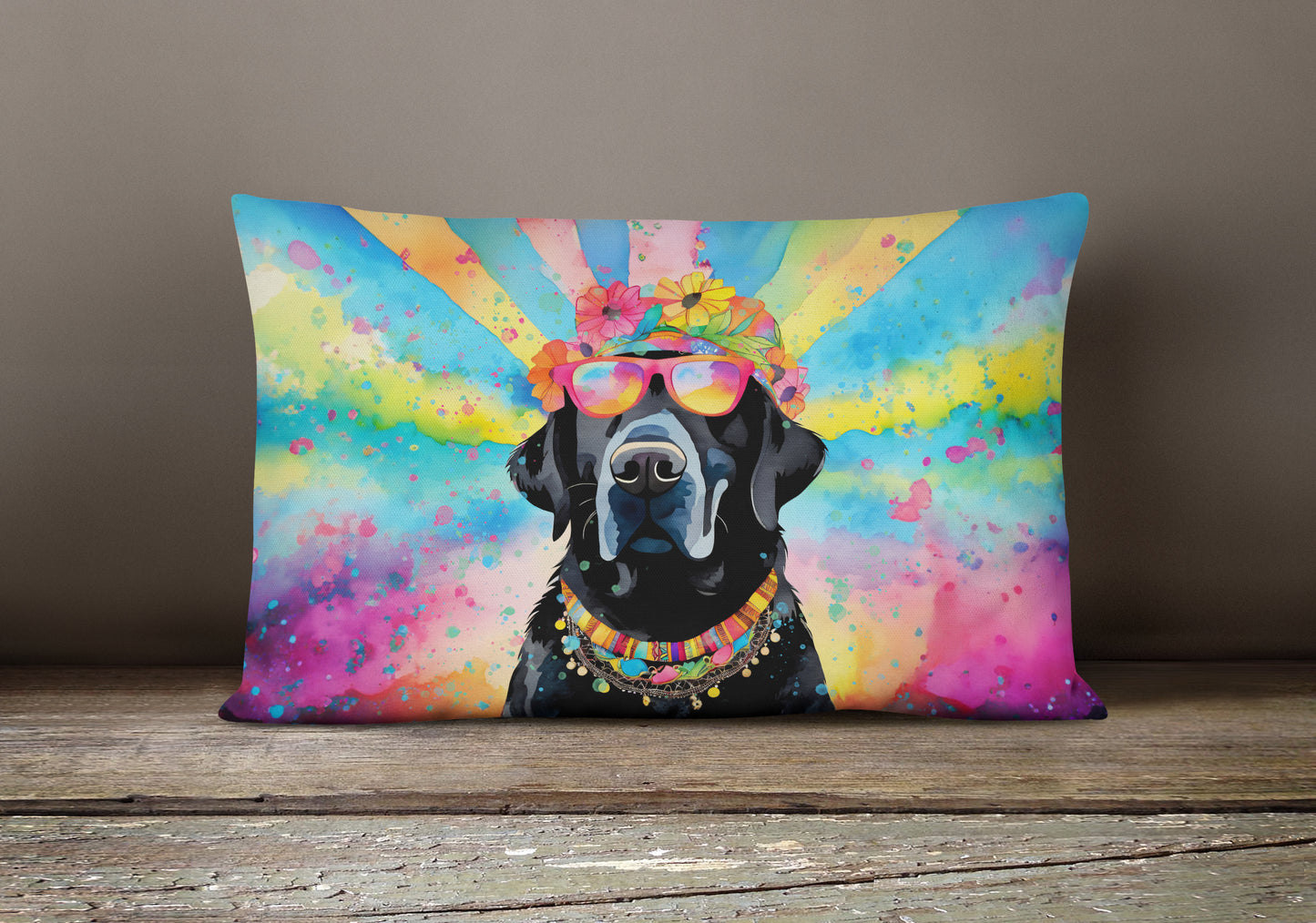 Black Labrador Hippie Dawg Throw Pillow